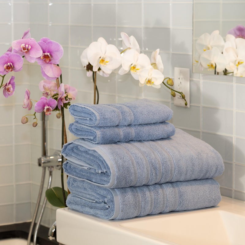 Mosobam Luxury Turkish 4pc XL Towel Set 35X70 16X30 Allure Blue Oversize 700 GSM Bamboo Viscose & Aegean Turkish Combed Cotton - Image 2
